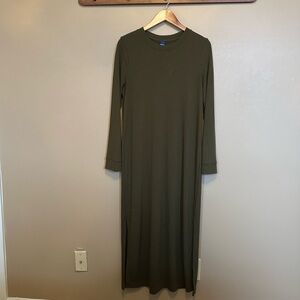 Ribbed Long Sleeve Olive Green Dress
